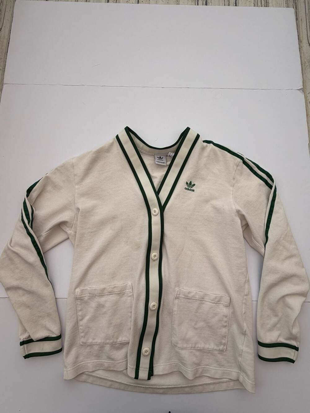 VINTAGE adidas Originals Tennis Luxe Logo Three Stripe Cardigan Off White